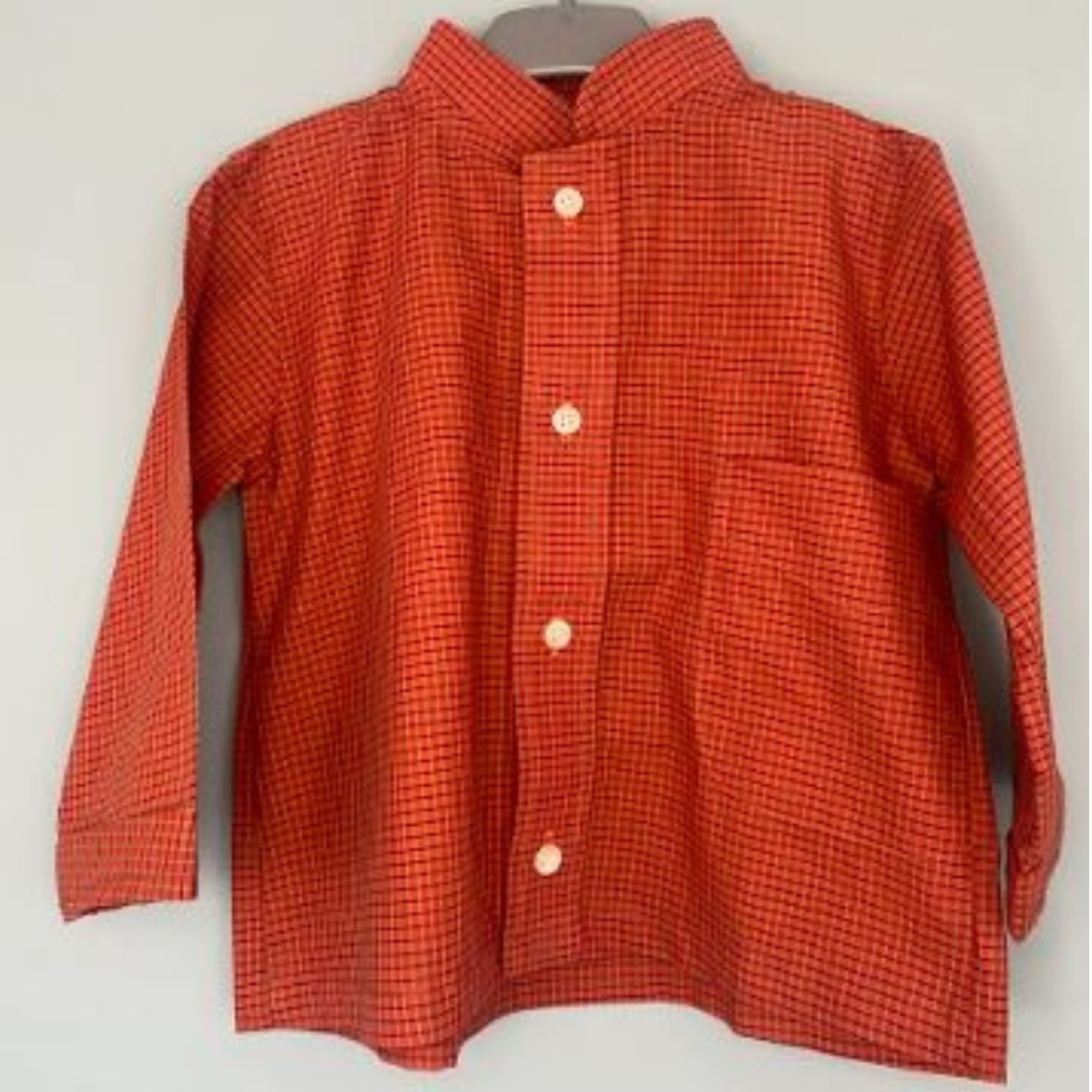 chemise col mao garçon, chemise française , recyclée, upcycling, toute saison orange 